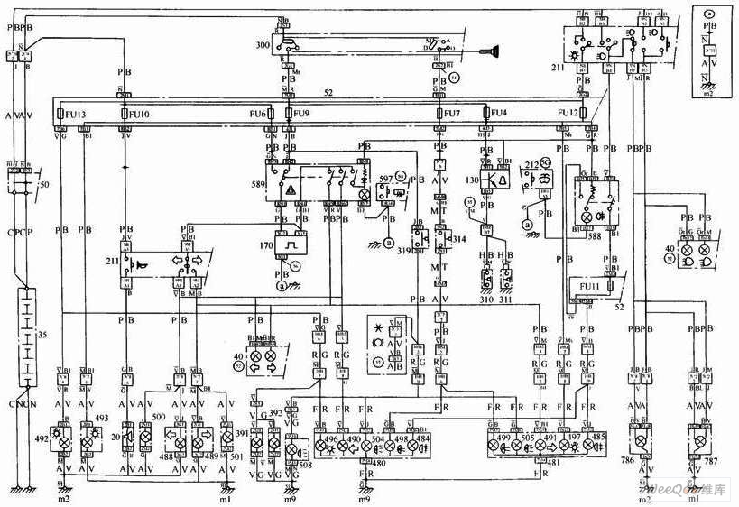 Exterior lighting and signal system circuit schematic
