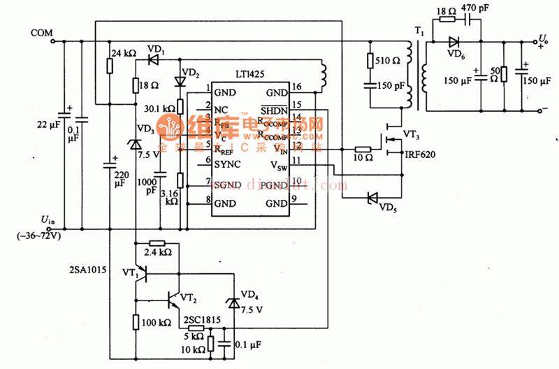 Isolated converter circuit composed of LT1425