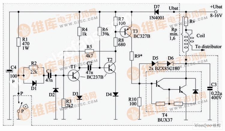 Automotive electronic ignition circuit (Electronic car ignition)