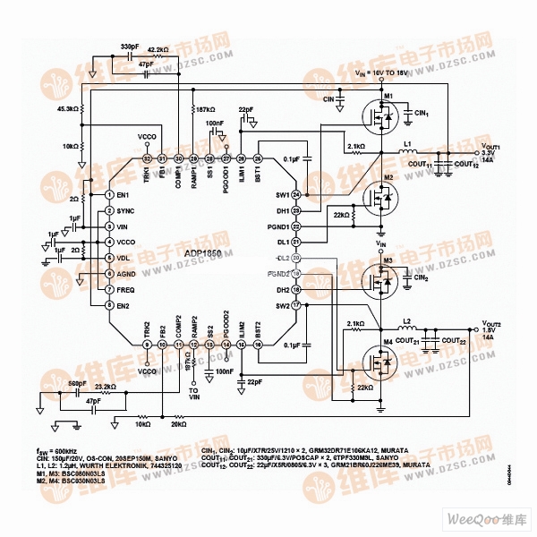 ADP1850 typical 14A application circuit