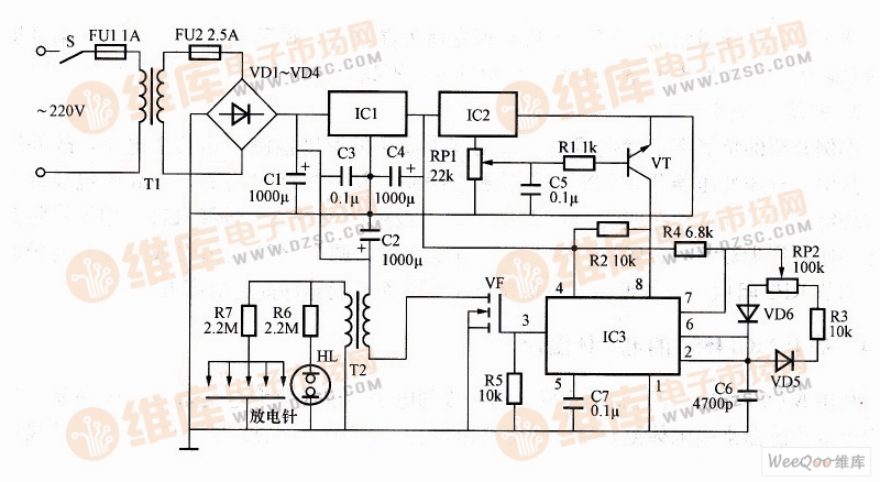 Negative oxygen ion generator circuit constructed by IH-3605