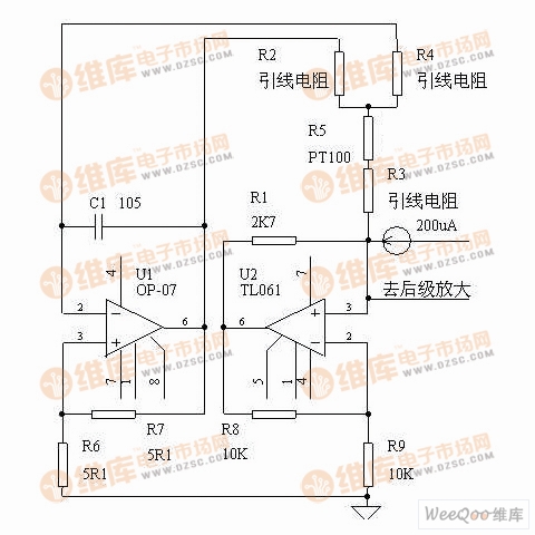 Front end circuit of PT100