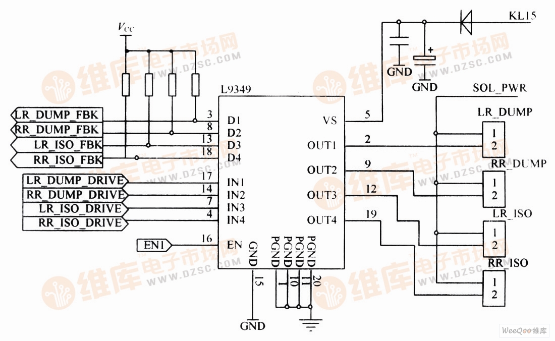 Multi-channel solenoid valve drive circuit composed of L9349