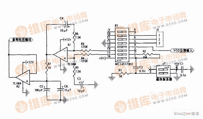 Phase-locked frequency stabilization circuit schematic