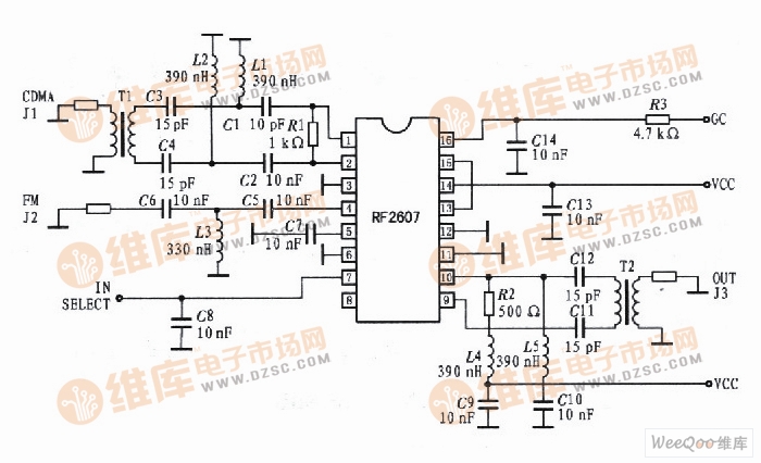 Typical application peripheral circuit based on RF2607