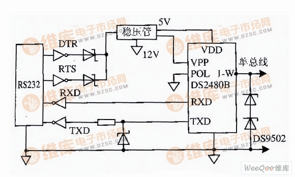 DS2480B and RS232 interface circuit