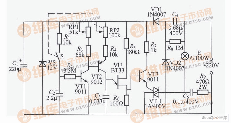 Gradual dimming light control circuit