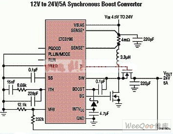 LTC3786 12V-24V/5A synchronous boost converter circuit