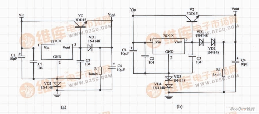 Application circuit for expanding current based on W78Ã—Ã— integrated voltage regulator and NPN power tube