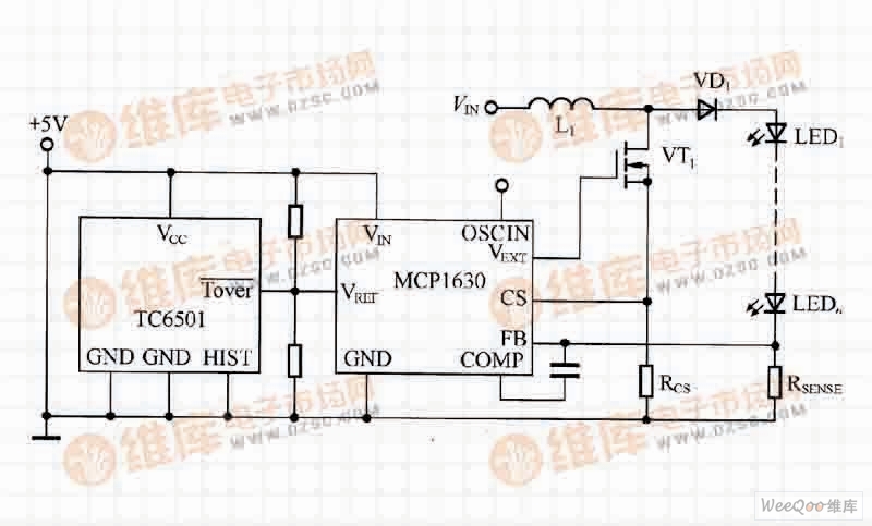 Control circuit with current set point using TC6501 open drain output