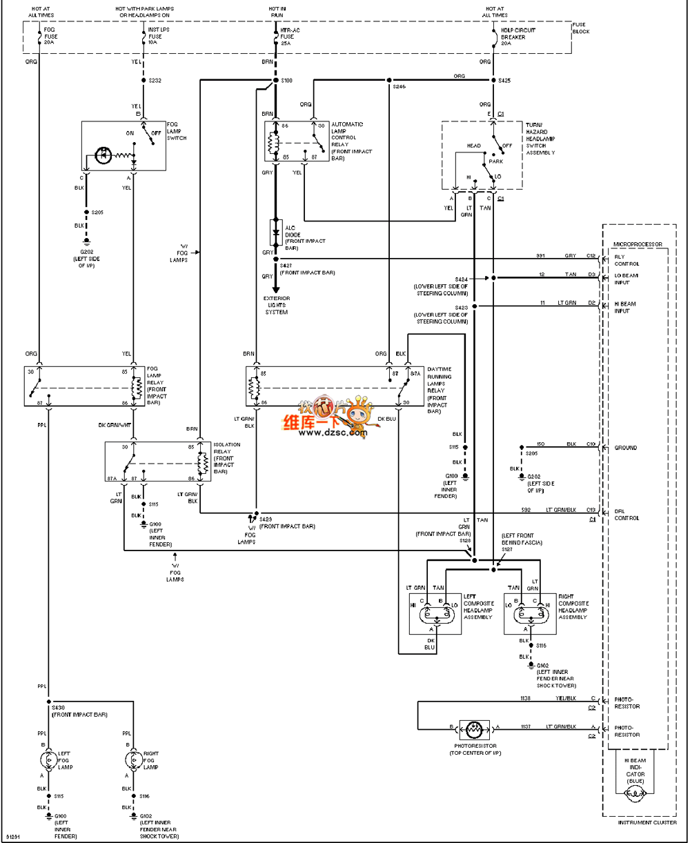 GM 97 Oldsmobile ACHIEVA headlight fog light circuit diagram