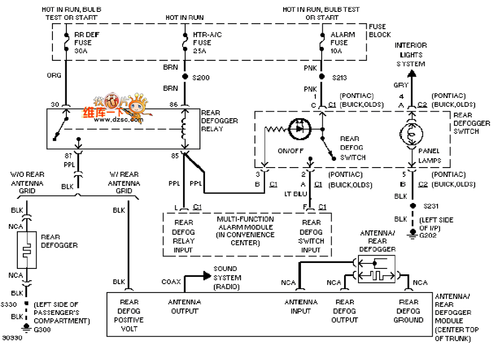 General 97 Oldsmobile ACHIEVA defogger circuit diagram