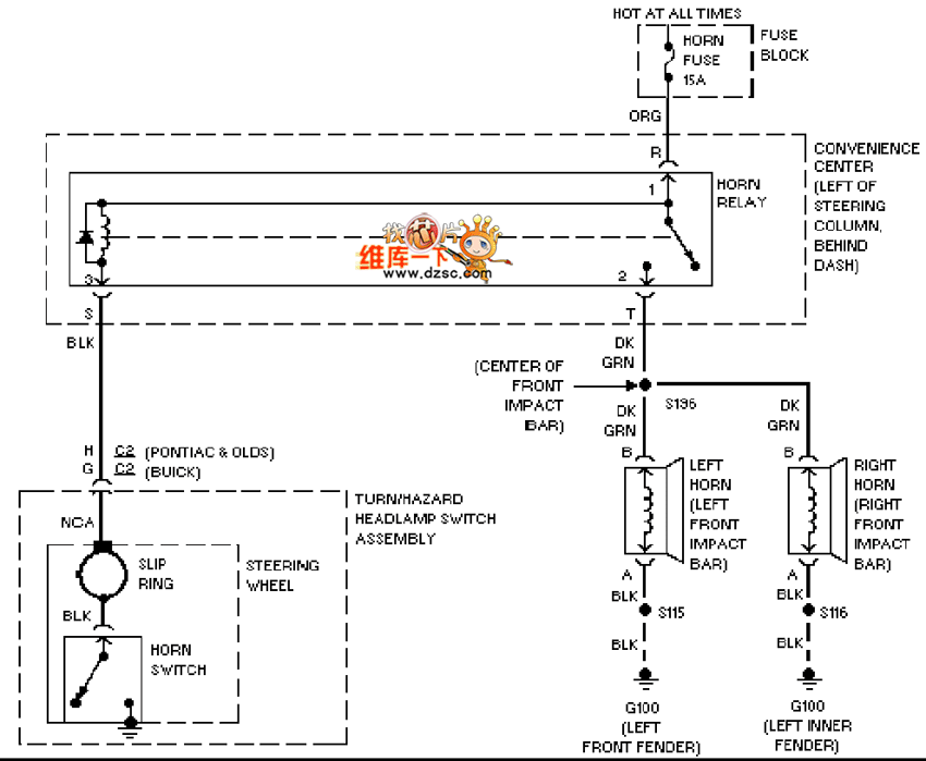 GM 97 Oldsmobile ACHIEVA horn circuit diagram