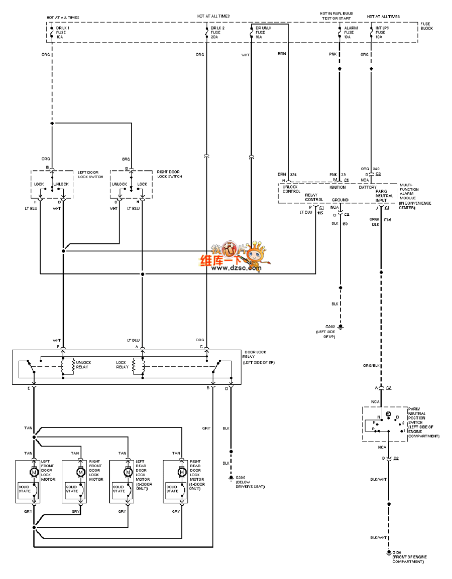 GM 96 Oldsmobile ACHIEVA automatic door lock circuit diagram