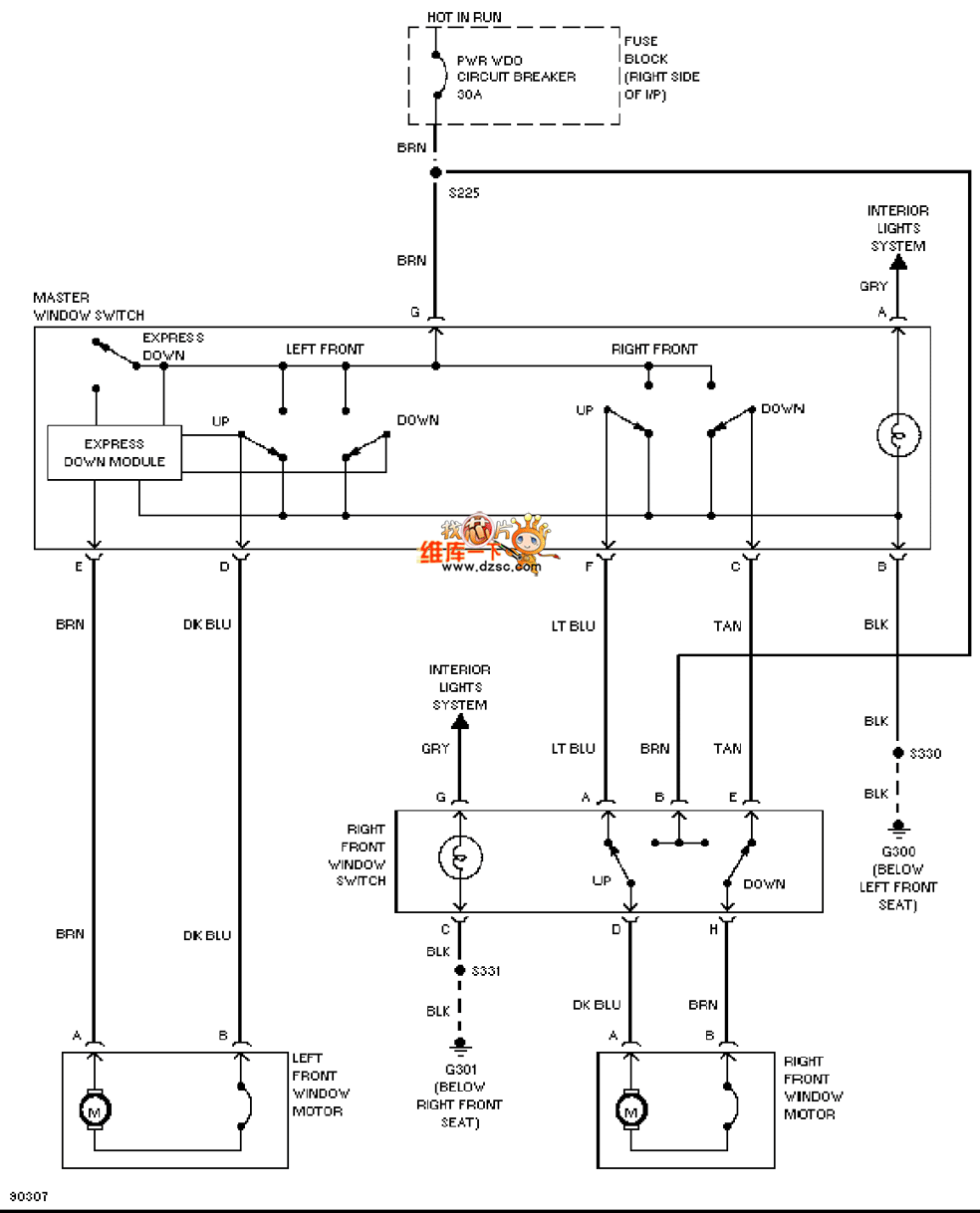 GM 97 Oldsmobile ACHIEVA electric window circuit diagram