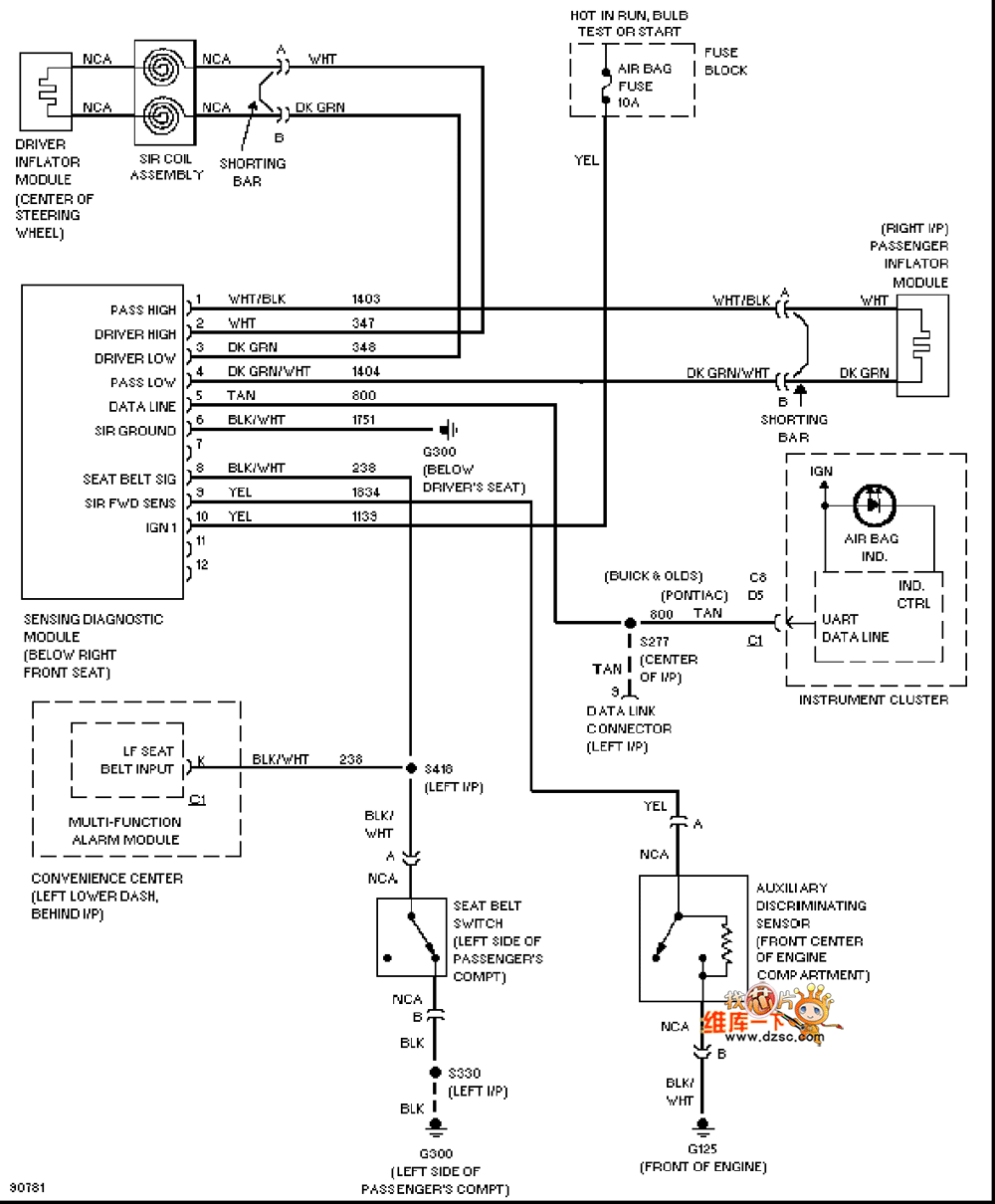 GM 97 Oldsmobile ACHIEVA sun visor circuit diagram