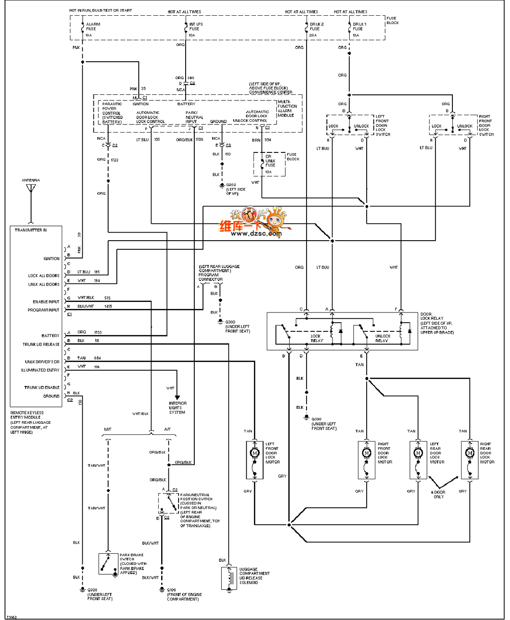 GM 96 Oldsmobile ACHIEVA remote control door lock circuit diagram