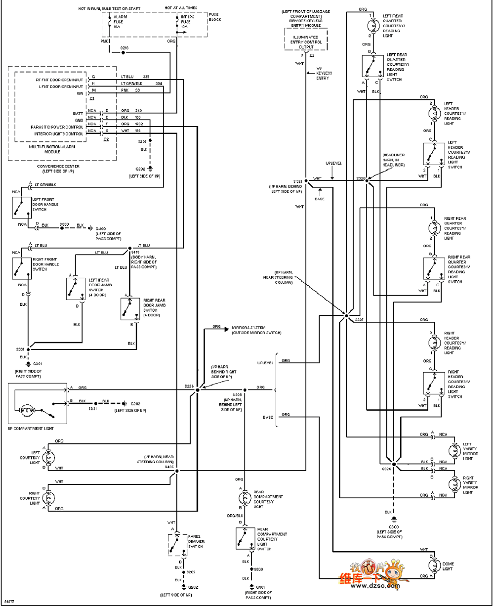 GM 97 Oldsmobile ACHIEVA door control lamp circuit diagram