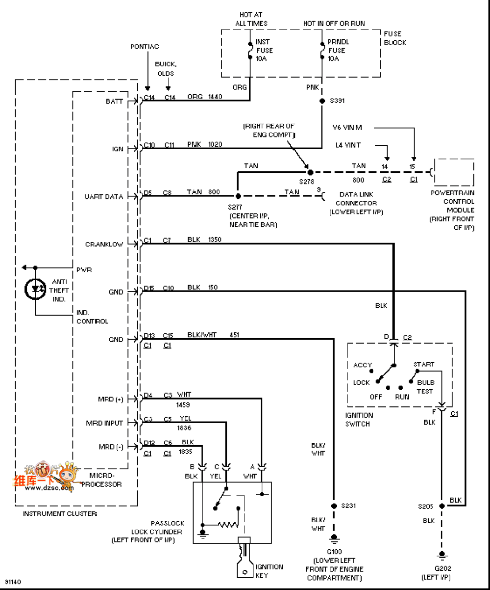 GM 97 Oldsmobile ACHIEVA identification of the owner's key circuit diagram