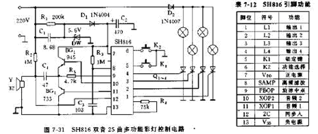 SH816 two-tone 25-curve multi-function lantern control circuit