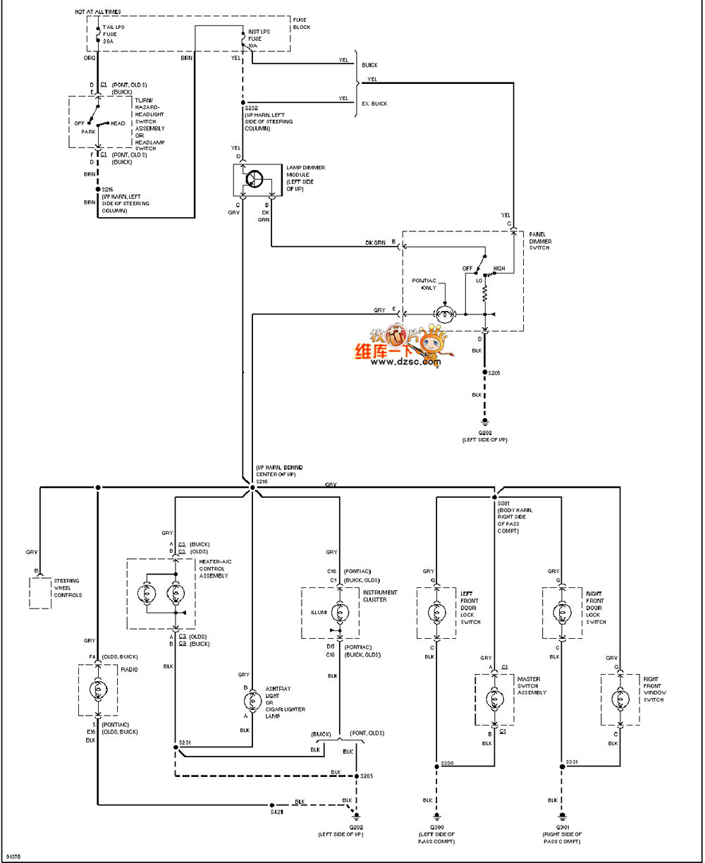 GM 97 Oldsmobile ACHIEVA dashboard lighting circuit diagram