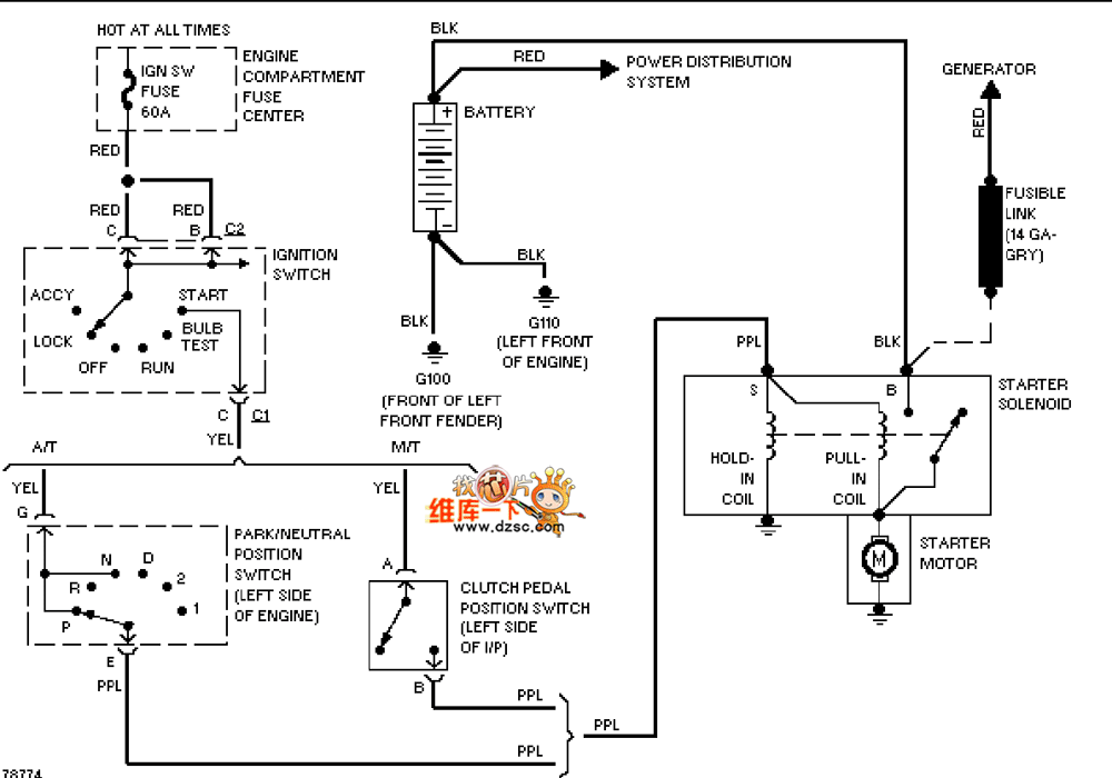 GM 96 Oldsmobile ACHIEVA starting system circuit diagram