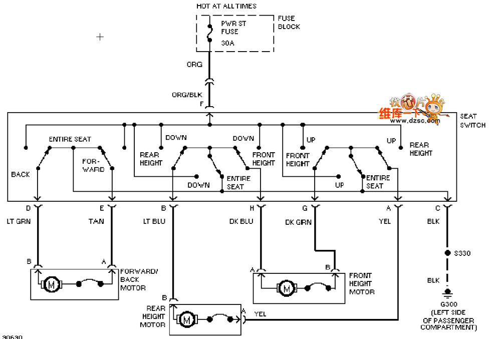 GM 97 Oldsmobile ACHIEVA six-way power seat circuit diagram