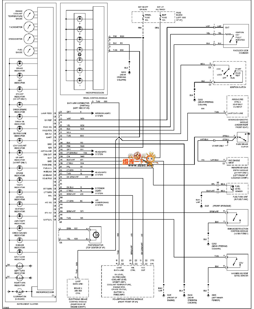 GM 96 Oldsmobile ACHIEVA dashboard circuit diagram