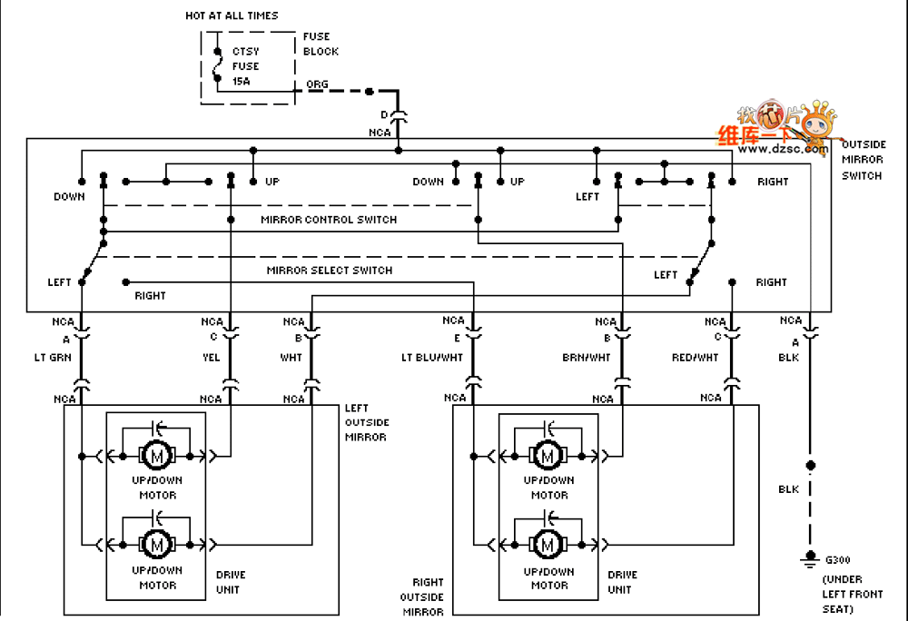 Universal 95 Oldsmobile ACHIEV electric rearview mirror electrical circuit diagram