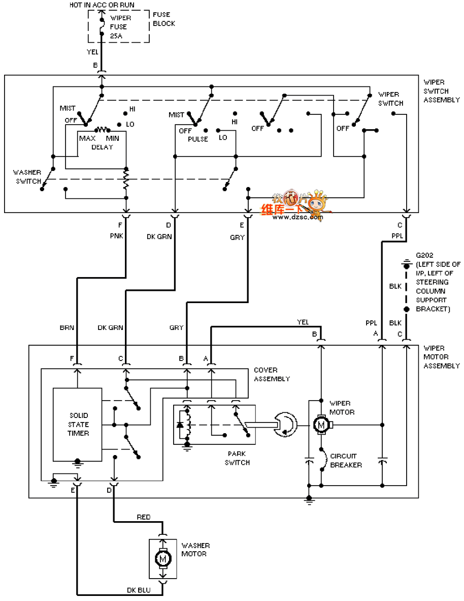 Universal 95 Oldsmobile ACHIEVA continuous wiper cleaner circuit diagram