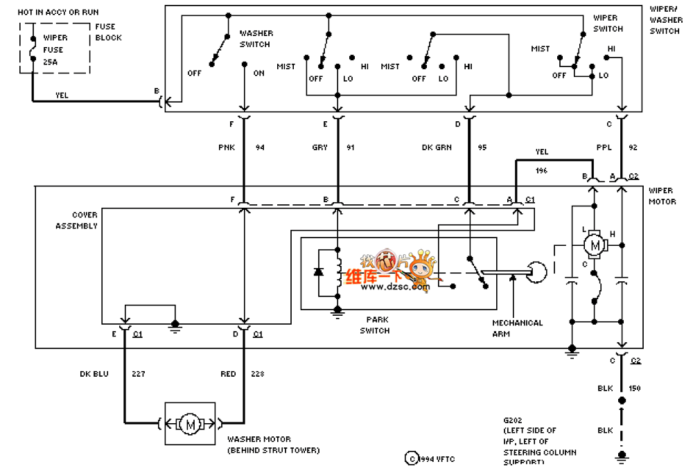 Universal 94 Oldsmobile BRAVADA2 gear wiper cleaner circuit diagram