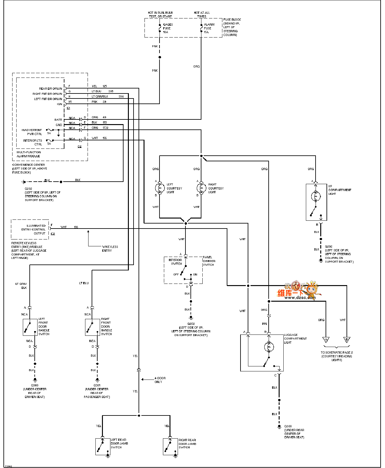 Universal 94 Oldsmobile BRAVADA door control lamp circuit diagram