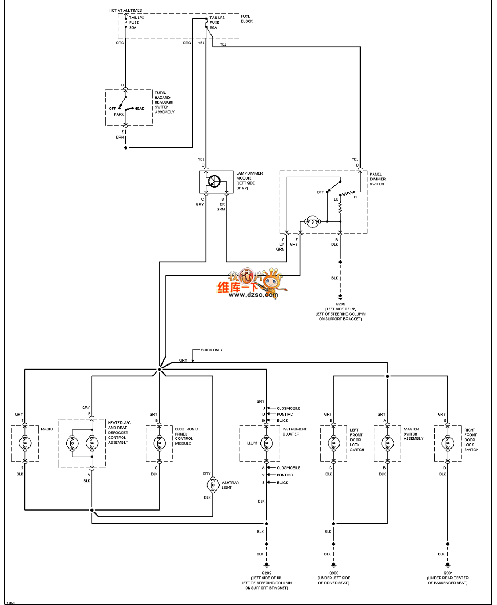 Universal 95 Oldsmobile ACHIEVA dashboard lighting circuit diagram