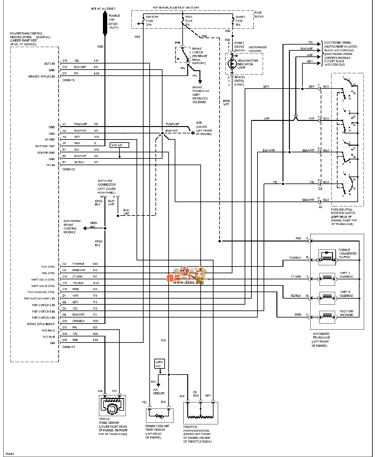 Universal 94 Oldsmobile BRAVADA2.3L transmission circuit diagram
