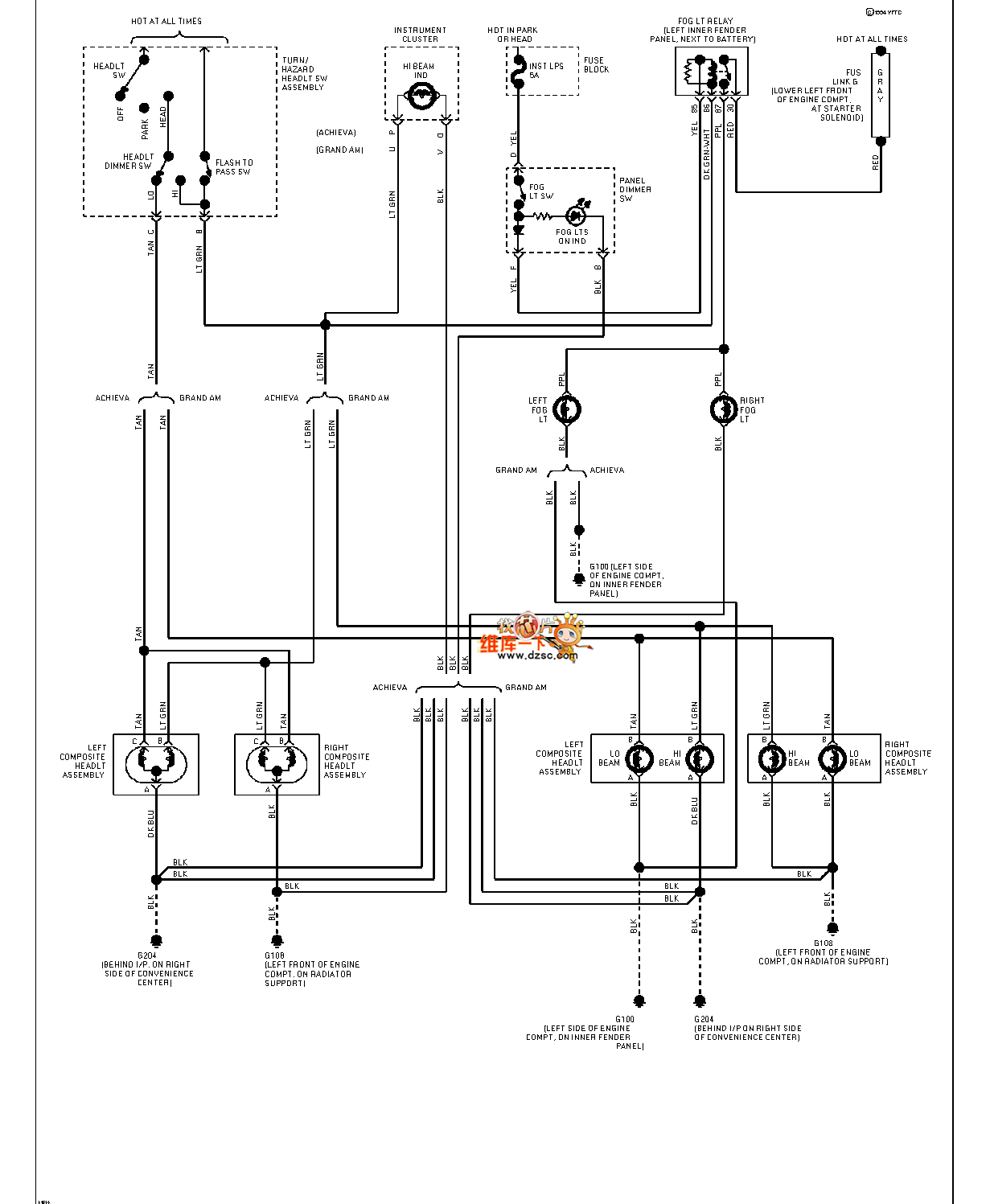 Universal 94 Oldsmobile BRAVADA headlight circuit diagram