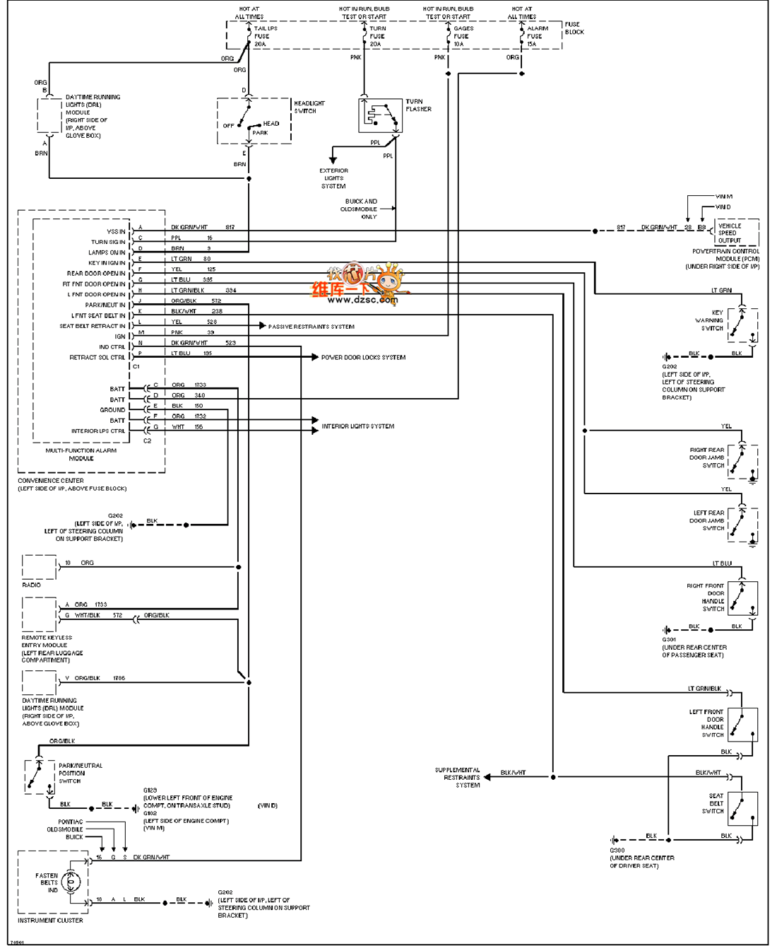 General 95 Oldsmobile ACHIEVA alarm system circuit diagram