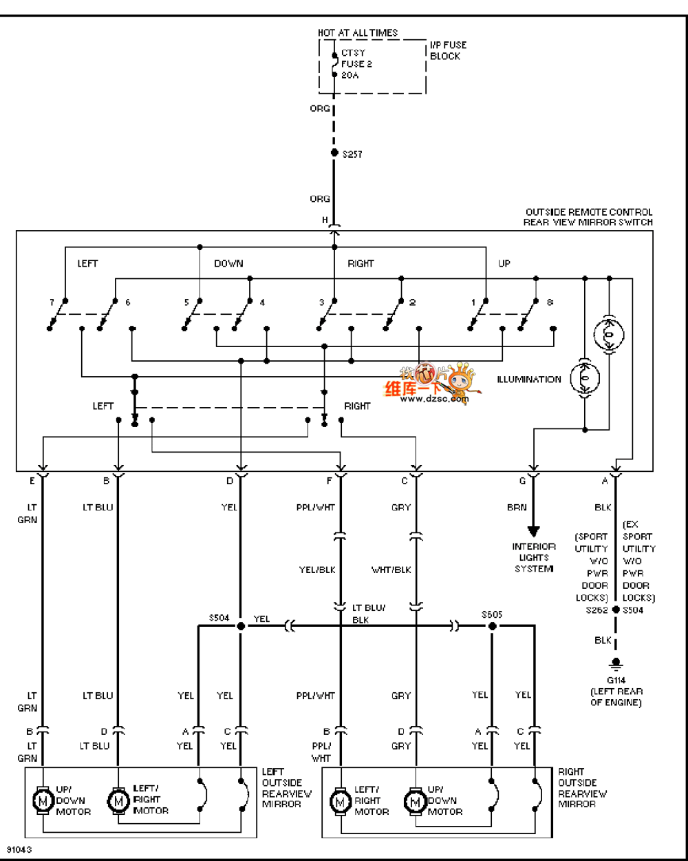 Universal 97 Oldsmobile BRAVADA electric rearview mirror circuit diagram