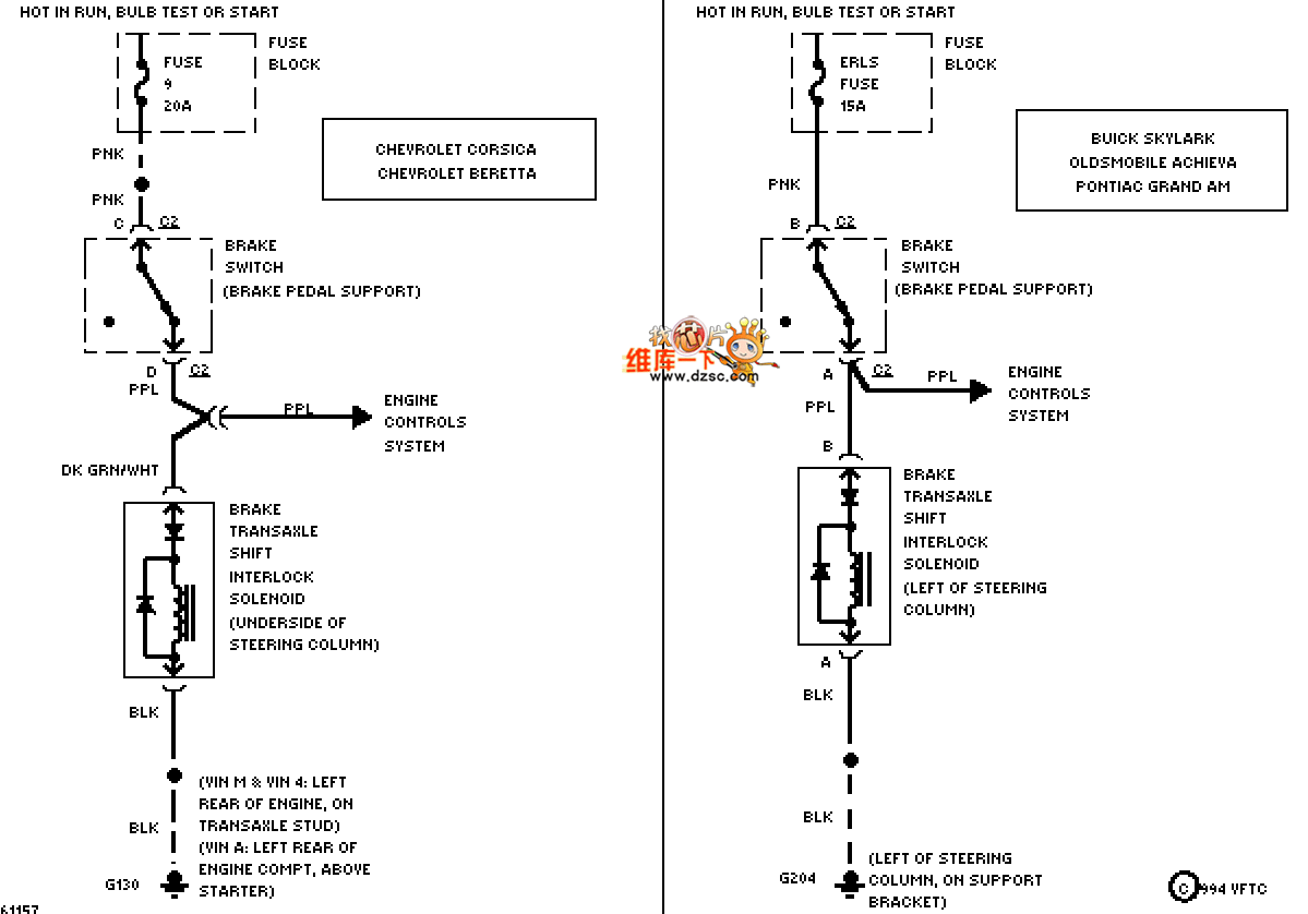 Universal 94 Oldsmobile BRAVADA gear interlock circuit diagram