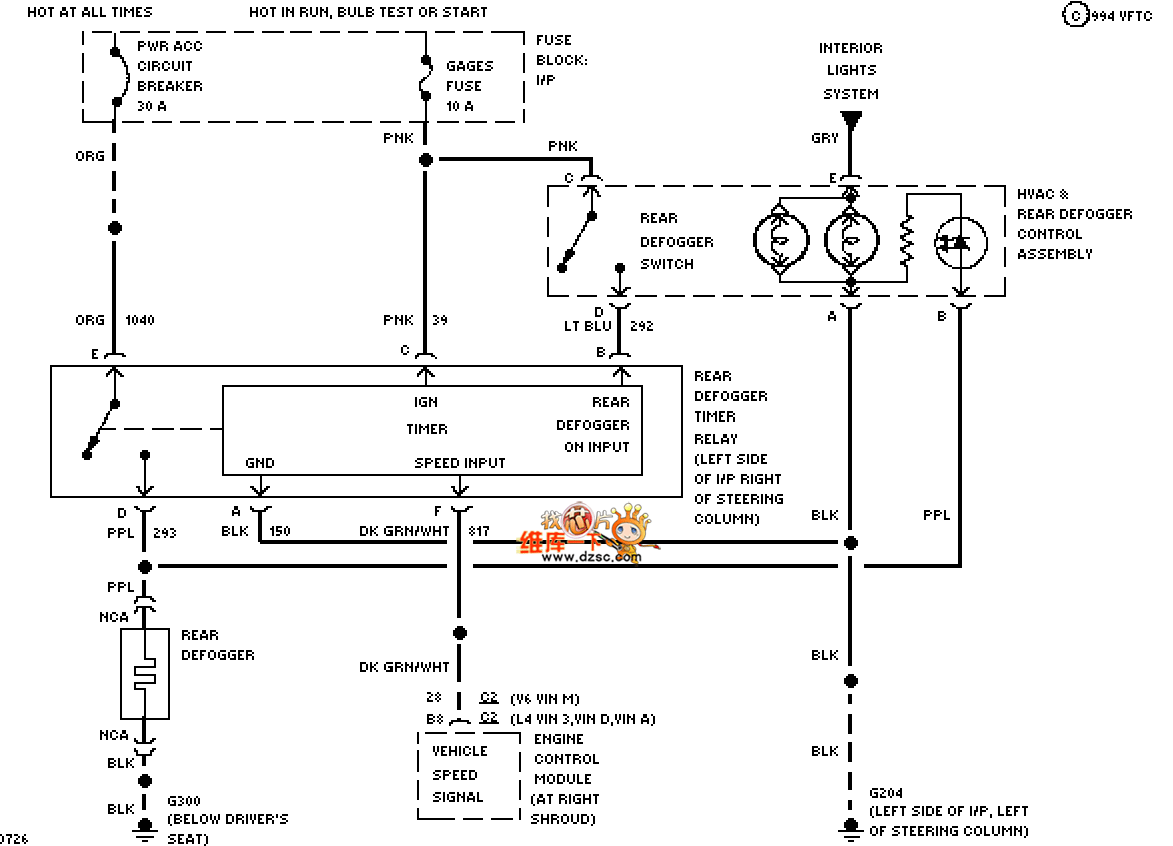 Universal 94 Oldsmobile BRAVADA defogger circuit diagram