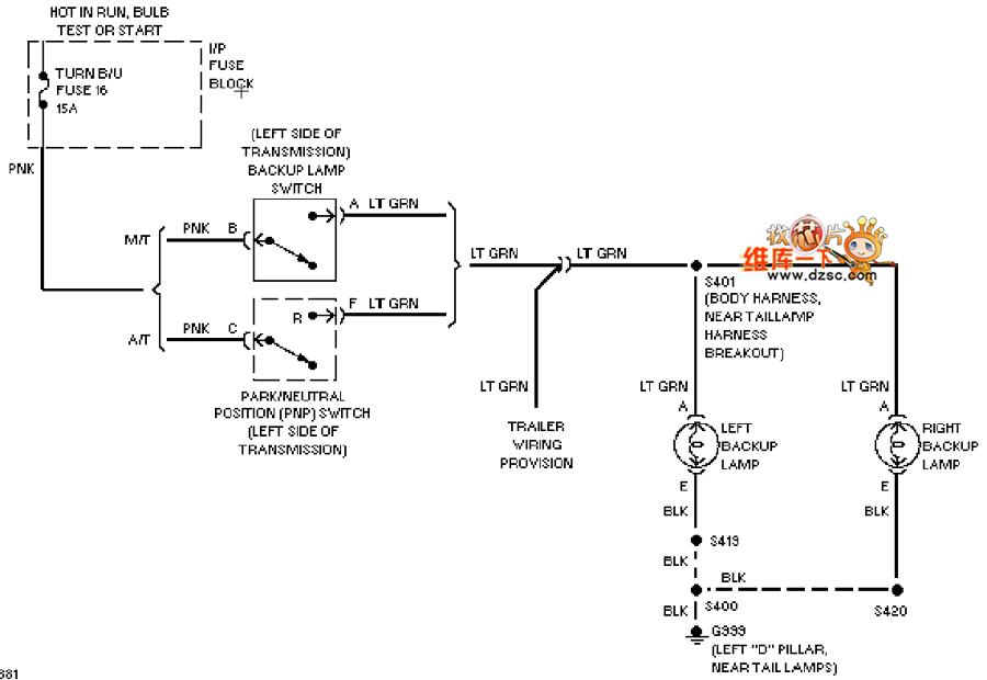 GM 97 Oldsmobile BRAVADA reversing light circuit diagram