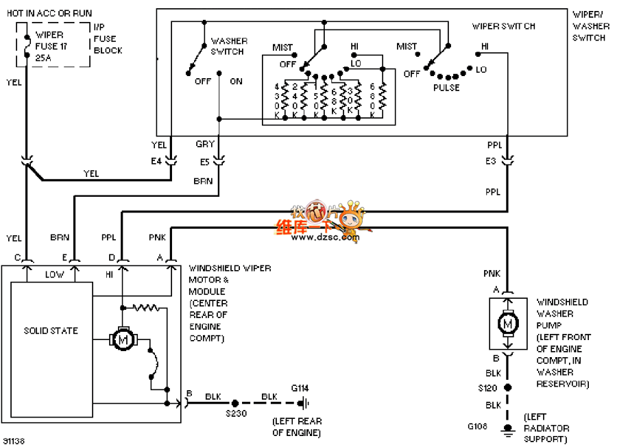 Universal 97 Oldsmobile BRAVADA front wiper cleaner circuit diagram