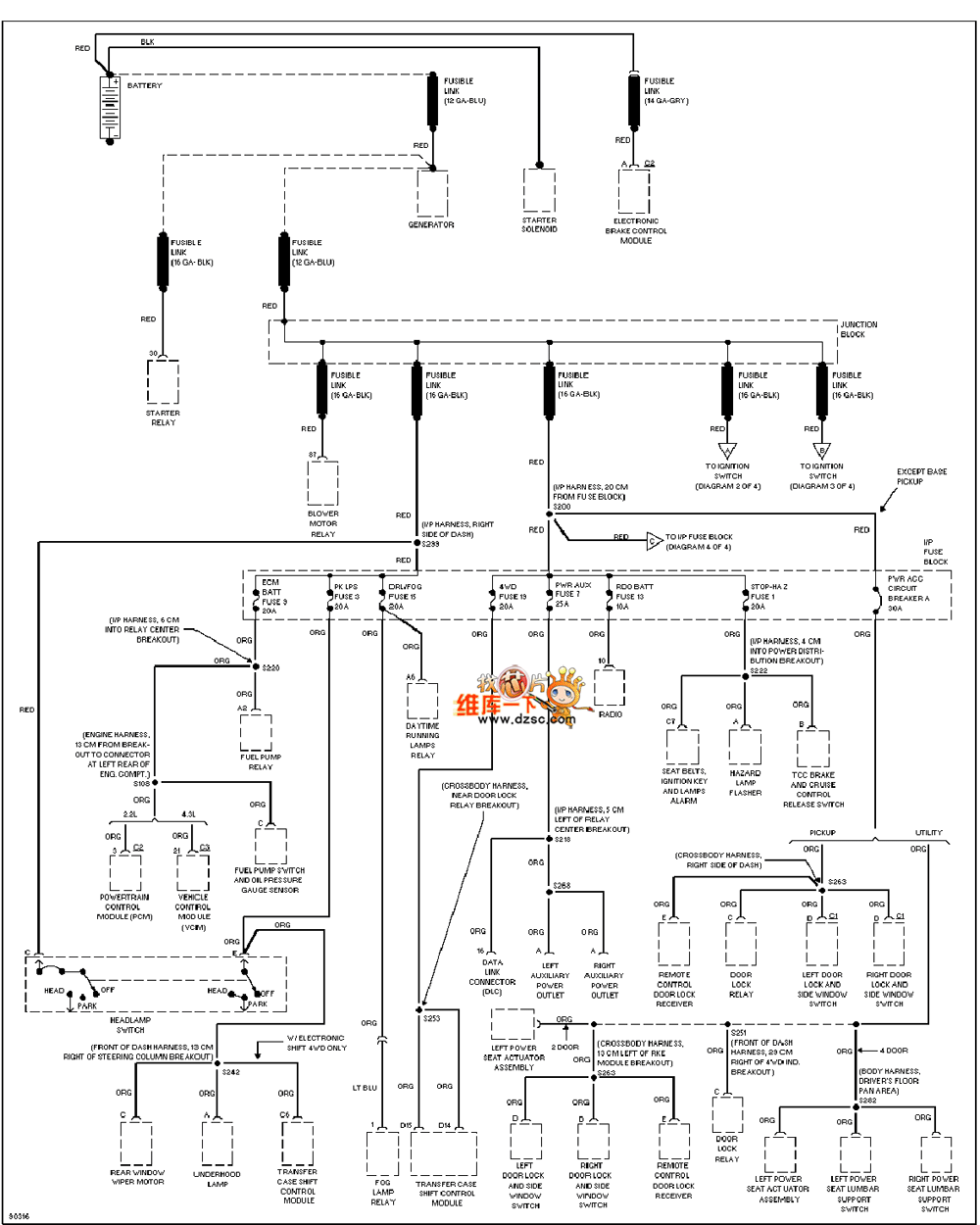 Universal 97 Oldsmobile BRAVADA power distribution circuit diagram