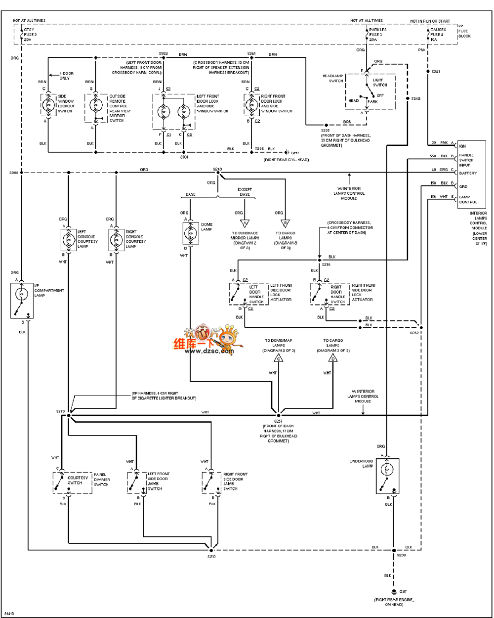 GM 97 Oldsmobile BRAVADA door control lamp circuit diagram