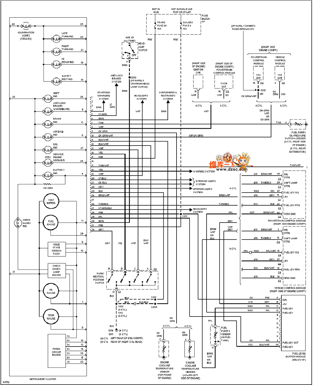 Universal 97 Oldsmobile BRAVADA Dashboard Circuit Diagram