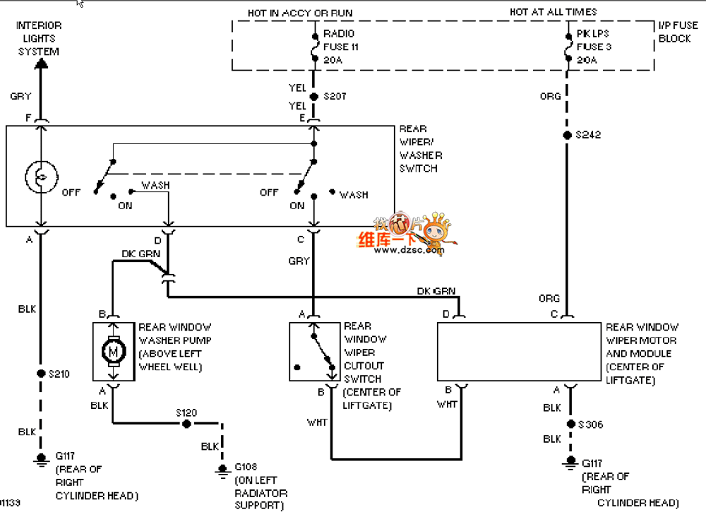 Universal 97 Oldsmobile BRAVADA rear wiper cleaner circuit diagram