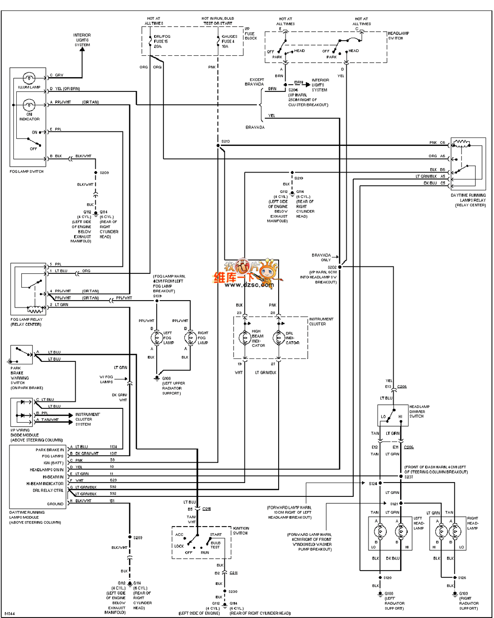 Universal 97 Oldsmobile BRAVADA headlight circuit diagram