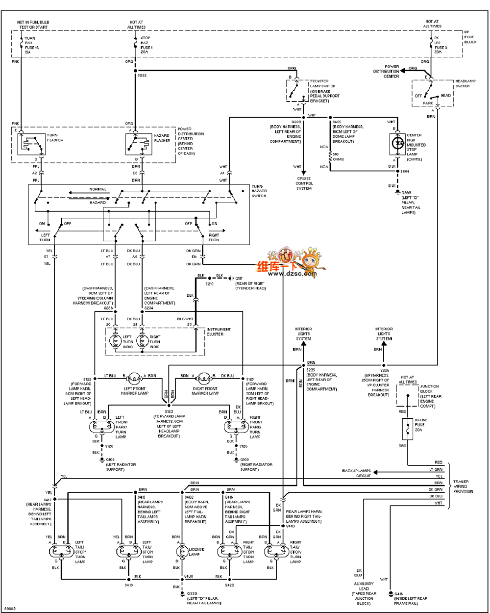 GM 97 Oldsmobile BRAVADA car exterior light circuit diagram