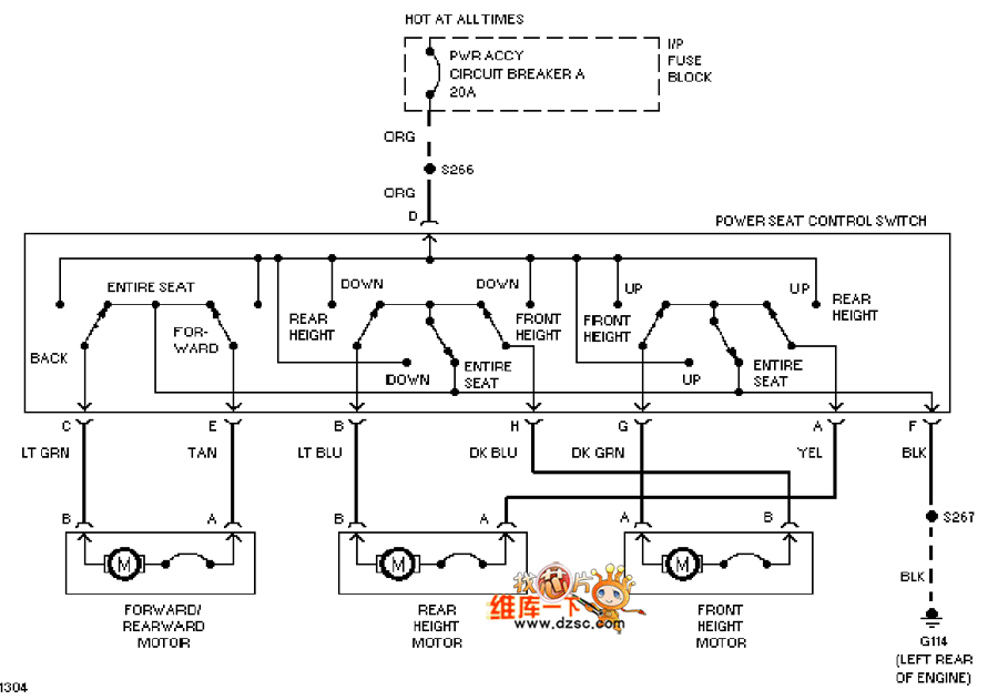 Universal 97 Oldsmobile BRAVADA six-way power seat circuit diagram