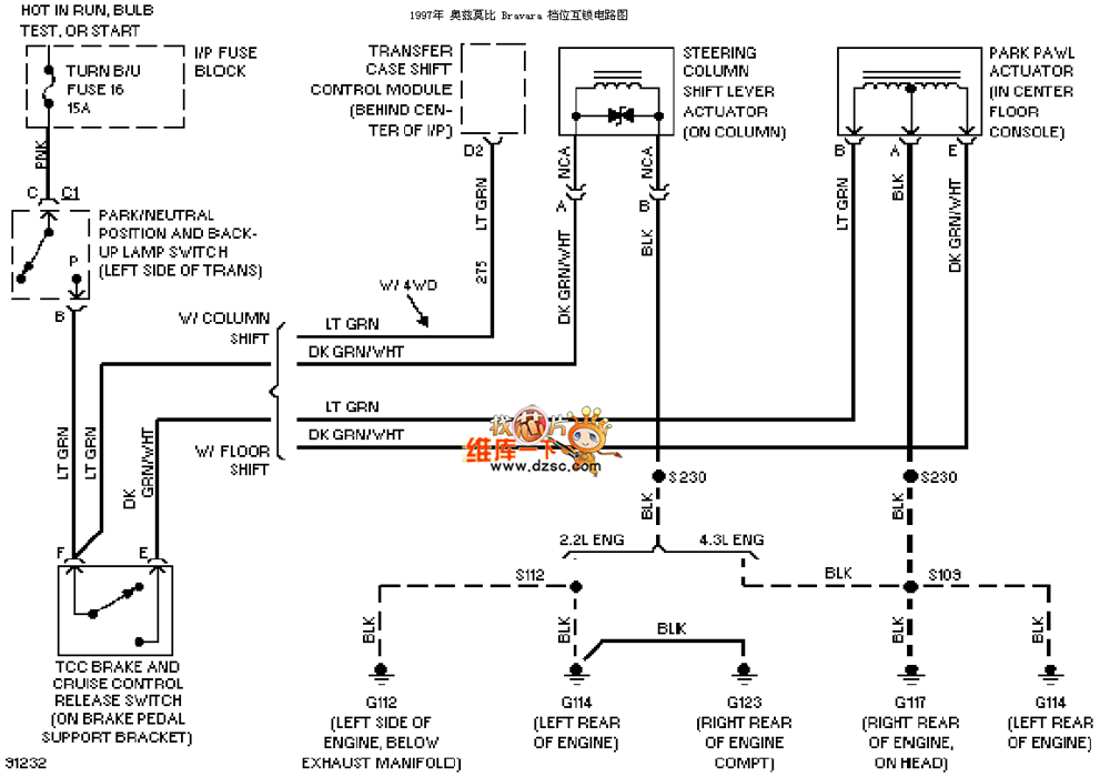 General 97 Oldsmobile BRAVADA gear interlock circuit diagram