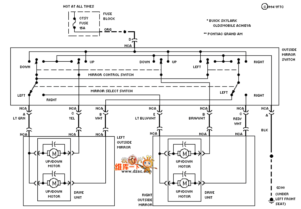 Universal Oldsmobile 94 electric rearview mirror circuit diagram